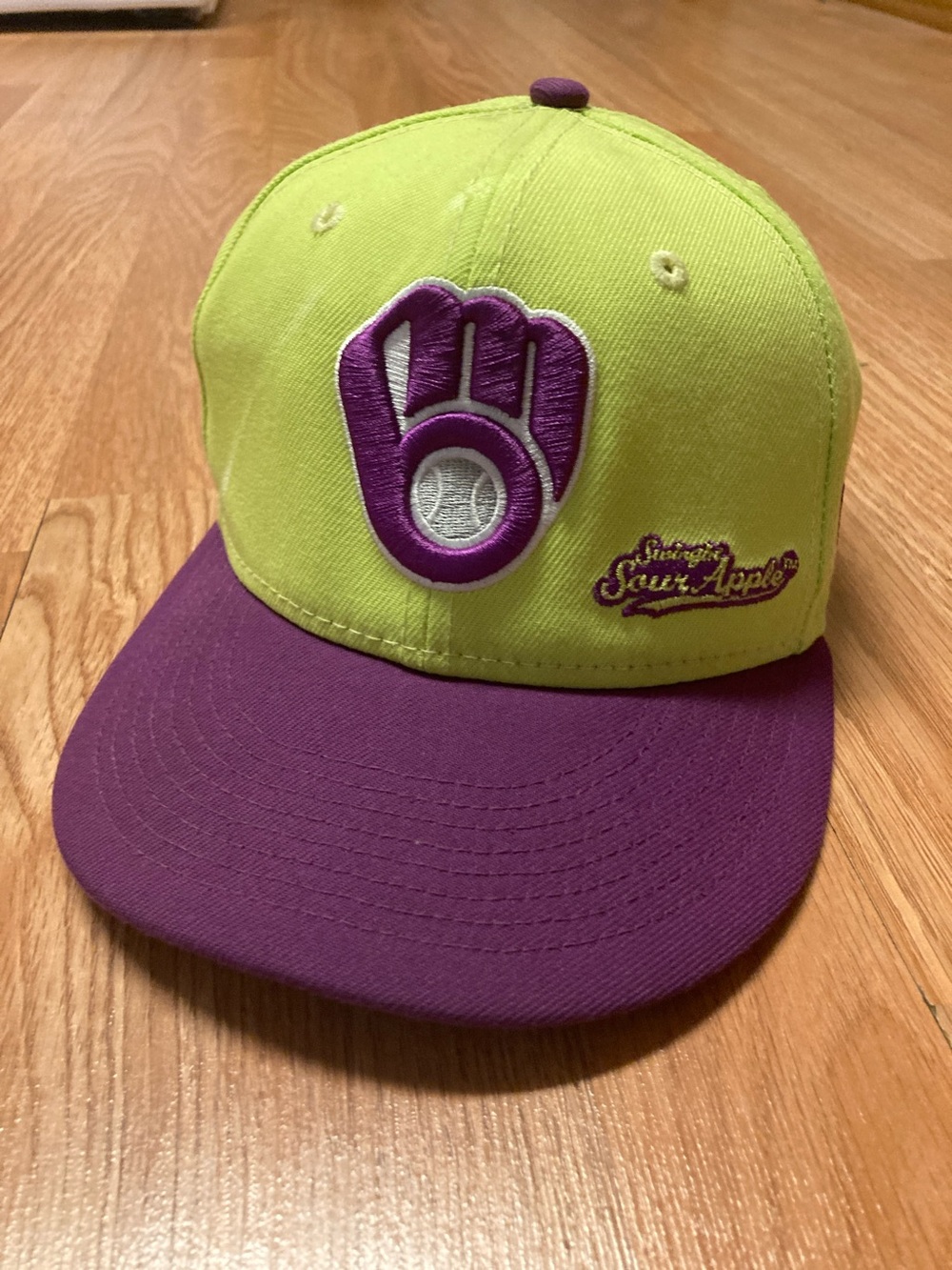 New Era Lime Green and Purple Sour Apple Milwaukee Brewers Fitted Cap Size 7